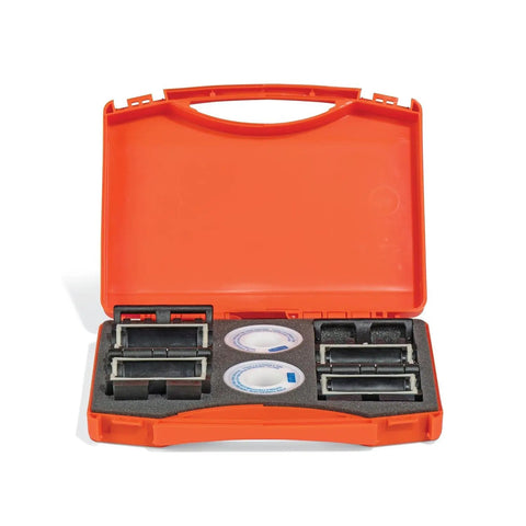 Instant Pipe Leak Repair Clamp Kit For Quick Watertight Fix Works On Metal And Plastic Pipes Stops Leaks Under Pressure with orange case.