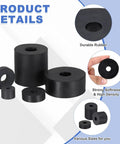 Tough As Nails Five Pack Round Rubber Spacers Anti Vibration Bushings showcasing various sizes and durable black rubber material.