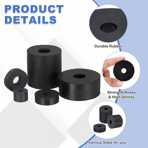 Tough As Nails Five Pack Round Rubber Spacers Anti Vibration Bushings showcasing various sizes and durable black rubber material.