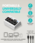 Get Your Podcast Rolling With This Portable Bundle Featuring A Dope Dual Channel Audio Interface, small battery-operated, universal compatibility.