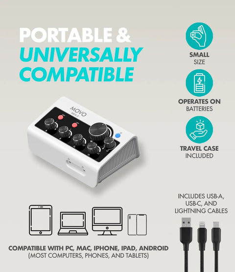 Get Your Podcast Rolling With This Portable Bundle Featuring A Dope Dual Channel Audio Interface, small battery-operated, universal compatibility.