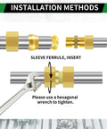Installation method for brass compression sleeve kit with 460 pieces ferrules inserts fittings assortment for tubes and hoses.