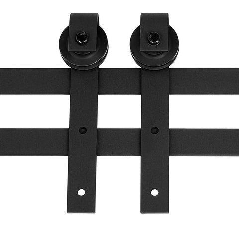 Amazon Basics Sliding Barn Door Hardware Kit 6.6 Foot J Shape Matte Black Carbon Steel 200 Lb Capacity Designed For 36 Inch Doors