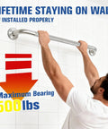 Man demonstrating Super Sturdy 24 Inch Stainless Steel Shower Grab Bar That Actually Holds Tight wall mounted for safety use.