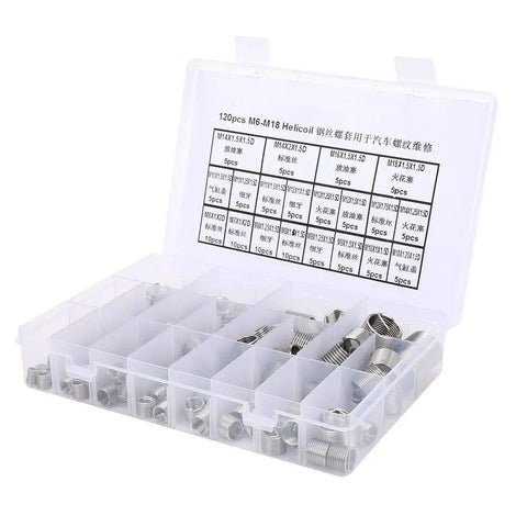 Thread Repair Insert Kit With Stainless Steel Inserts, 120 Pcs M6 To M18, Multiple Pitch Options For Car Repairs and Hardware Case