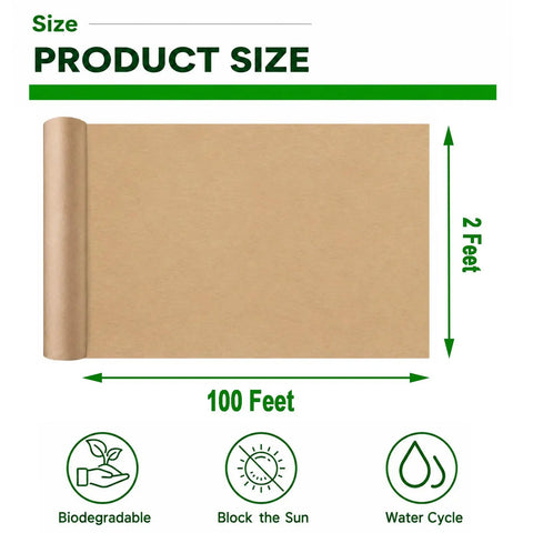 Biodegradable Paper Weed Barrier 2 Pack 100 Feet Each For Garden And Lawn No Fuss Landscape Fabric To Block Sunlight And Suppress Weeds