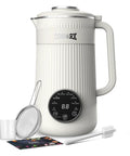 Front view of 8 In 1 Nut Milk Maker Blender 32oz Capacity For Creamy Soy Almond Oat Coconut And Plant Based Non Dairy Beverages With Delay Start And Keep Warm For Easy Homemade Milks, showing digital display and included accessories.