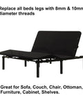 Adjustable Bed Leg Replacement Set For Bed Base Frame DIY Friendly displayed on adjustable bed with standard threads