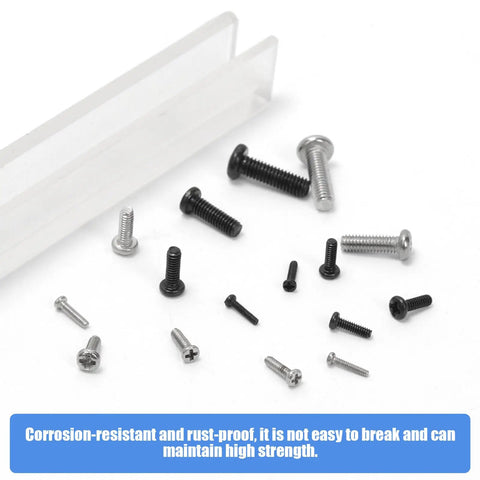 Built Tough Black Carbon Steel Phillips Pan Head Machine Screws 1200 Piece Heavy Duty Tiny Bolt Assortment with various colorful screws.