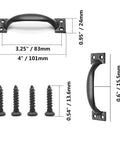 Matte Black 4 Inch Cabinet Handles Set Of 4 Metal Drawer Pulls With Screws for Rustic Dresser and Cupboard, dimensions shown.