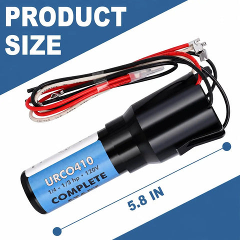 Universal Hard Start Kit For Refrigerators And Freezers With Heavy Duty Capacitor Plus Connectors, 5.8 in size, with wiring.