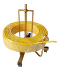 Folding Wire Spool Rack for Floor or Stud Mounting displaying yellow Romex wires, sturdy steel frame, cable organizer for shop and workshop