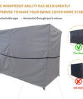 Triple Seater Hammock Swing Cover For Outdoor Use Waterproof And UV Resistant All Weather Shield 81x49x67 Inches showing new windproof design.