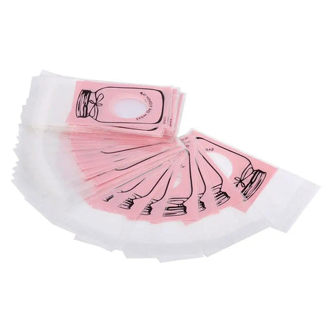 100 Pcs Lovely Plastic Cookies Gift Packaging Bags For Party Supplies Pink Food Grade Safe And Durable Ideal For Weddings Birthdays And Celebrations Everywhere displayed in a fan shape