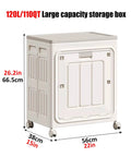 Sturdy Foldable Plastic Storage Bin With Secure Lid And Heavy Duty Rolling Wheels for coats, blankets, 120 liter capacity