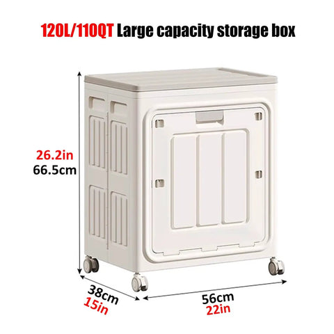 Sturdy Foldable Plastic Storage Bin With Secure Lid And Heavy Duty Rolling Wheels for coats, blankets, 120 liter capacity