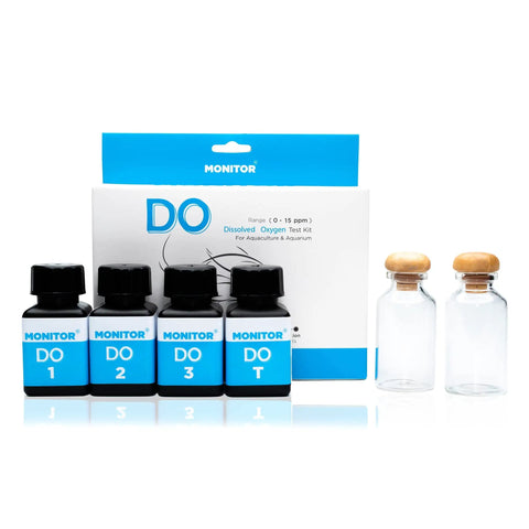 Dead On Accurate Dissolved Oxygen Test Kit Packs Sixty Quick Reads For Freshwater Marine Tanks And Ponds, includes four reagent bottles and two glass vials.