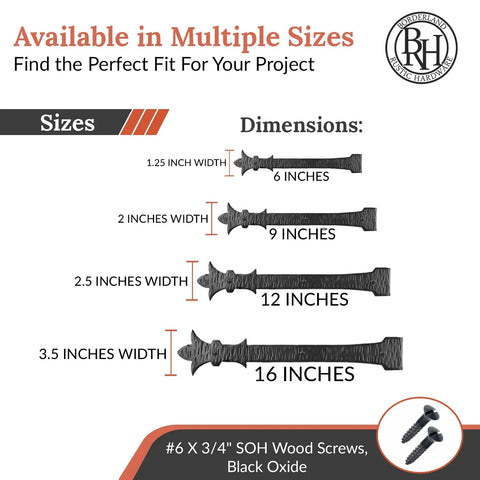 Sizes of #6 X 3/4" SOH Black Oxide Wood Screws displayed, includes 6 to 16 inches length options.