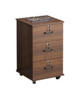 Lockable Vertical File Cabinet with 3 Drawers on Mobile Wheels in Wooden and Metal Finish for Home Office and Business Use