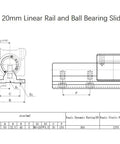 Slick 20mm SBR20UU Linear Motion Rail Kit detailed diagram showing sliding block and dimensions for CNC applications.