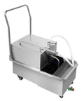 Commercial Mobile Fryer Filter Machine 55 Gallon Capacity Stainless Steel Cooking Oil Filtration System for restaurant use with wheels.
