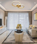 Lit Modern Ring LED Ceiling Light 40W Flush Mount Dual Gold Ring Circles For Living Room Bedroom Kitchen 6000K Cool White