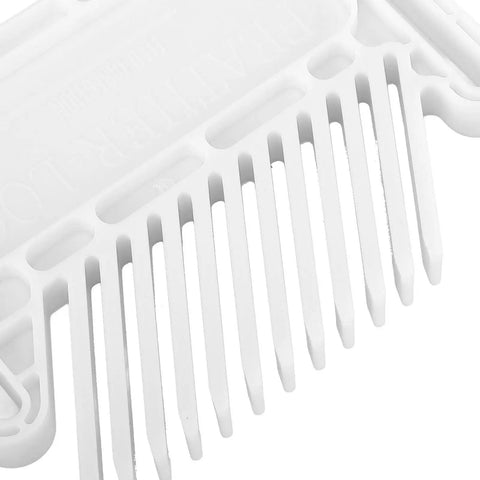 Adjustable Featherboard For Router Table And Table Saw Delivering Dead Nut Grip On Your Lumber So You Can Nail Flawless Cuts Every Time Without Breaking A Sweat White close-up showing teeth and durable plastic material.