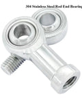 Heavy Duty 304 Stainless Steel Rod End Bearing Featuring Smooth Self Aligning Motion And Rock Solid Load Capacity Built Like A Tank For Gritty Shop Floors And Routine Garage Fixes, close-up view.
