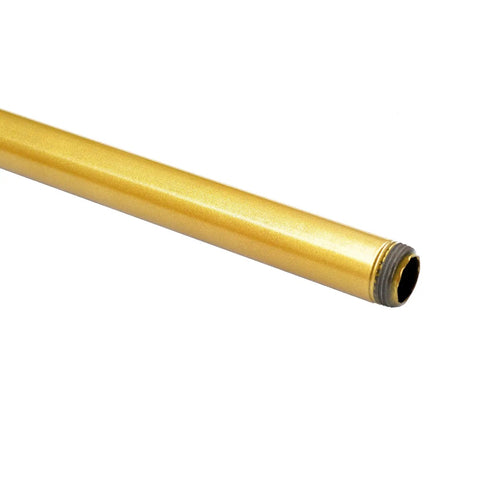 Close-up view of a gold steel pipe from the Ceiling Mount Gold Shelf Bracket Set For Kitchen Three Pairs U Shape Pipe Brackets In Gold Finish Built For DIYers Fits Wood Planks Up To About 11 Inches Wide No Planks Included Industrial Ceiling Storage.