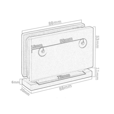 Heavy Duty 304 Stainless Steel Glass Shower Hinge that Handles the Heat with a Brushed Finish and Rock Solid 90 Degree Pivot dimensions diagram