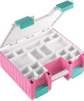 Castle All In One Double Sided Card And Accessory Storage Case With 19 Removable Trays in pink, white, teal open view