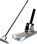 Heavy-Duty Dethatching Rake For Lawns 15 Inch With 19-Tine Steel Head, Adjustable Head And Long Handle, Removes Thatch Moss And Dead Grass