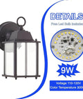 Solid Outdoor Led Wall Lantern Two Pack Porch Light with rugged aluminum housing and tempered glass. 9W brightness in 3000K.