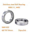 S6812ZZ Thin Wall Deep Groove Ball Bearings Machined From Solid Stainless Steel, 60x78x10mm, for stable applications