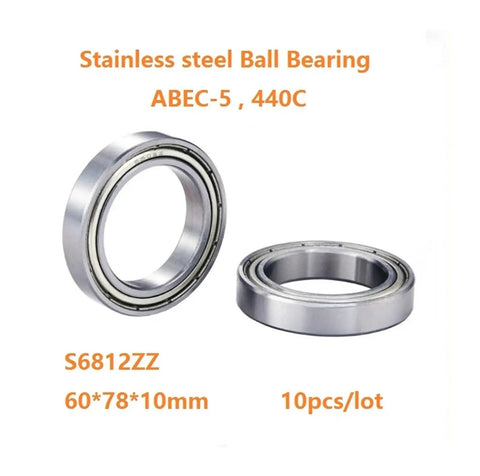 S6812ZZ Thin Wall Deep Groove Ball Bearings Machined From Solid Stainless Steel, 60x78x10mm, for stable applications