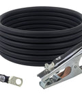Beefy Welding Ground Clamp Lead Assembly With Flexible No 2 AWG Copper Cable 15 Feet 200 Amp Rating Terminal Lug Connector Zinc Plated Steel Clamp