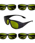 Kickass OD6 Plus Laser Safety Glasses With Rugged Black Frames And Sharp Green Tint Lenses providing eye protection stacked view.