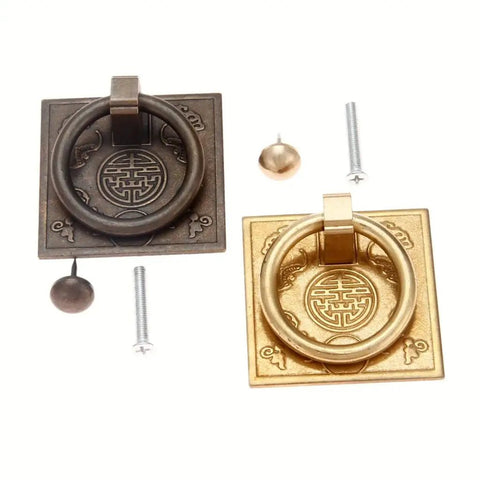 Antique Bronze Brass Cabinet Door Handle 2pc Set For Cabinets Drawers Cupboards With Chinese Drop Style Design, Old School Vintage Look