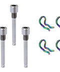 Built Tough Titanium Alloy Bicycle Caliper Screws And Disc Brake Pad Bolts With Clips M4X26mm, four silver titanium screws and clips.
