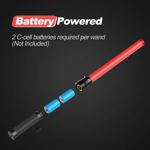 10 Pack 21 Inch LED Traffic Wands With Dual Flashing Modes High Visibility Safety Baton showing battery compartment and parts