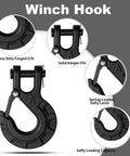 Beefed Up Forged Alloy Steel Clevis Slip Hook With Safety Latch For Heavy Duty Winch And Tow Chains One Quarter Inch 11900 Pound Load Capacity Matte Black Finish Ideal For Truck Trailer Ropes And Cables, close-up with solid keeper pin and safety latch features