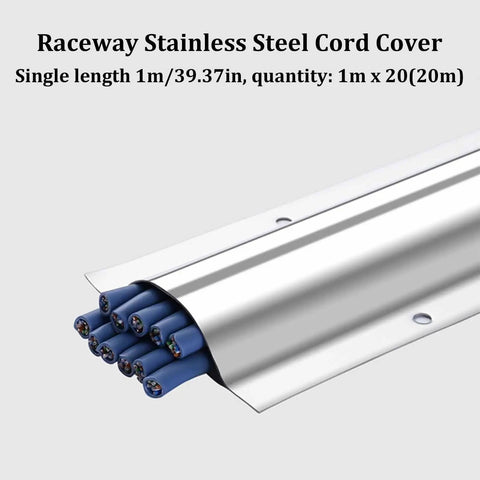 One Meter Long Stainless Steel Cable Raceway Twenty Pack Floor Cord Concealers Hider Protector System showing cable cover