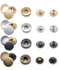 Top Shelf 120 Piece Durable Leather Snap Fastener Kit With Quick Press Tool For Jackets Jeans Tote Bags In Gold Silver Bronze Black 12 5mm showing various snap buttons.