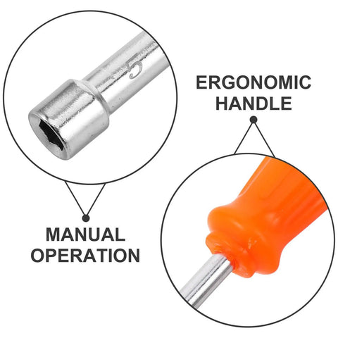 Heavy Duty Hex Socket Screwdriver Wrench With Swappable Bits For Nuts And Bolts close-up of ergonomic handle and hex socket.
