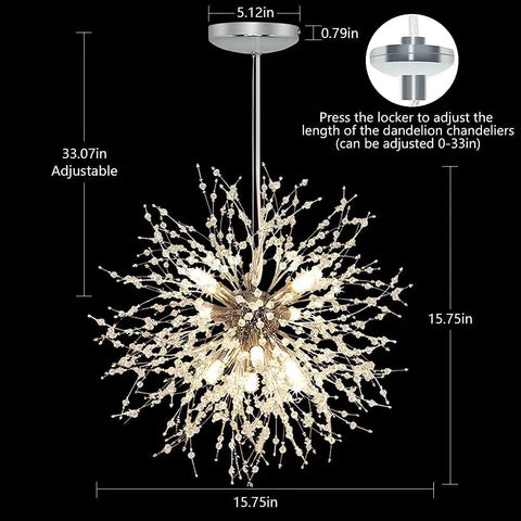 Modern Crystal Chandeliers Dandelion Firework Sputnik Pendant Lighting Eight Light Fixtures With G9 Bulbs Dimmable