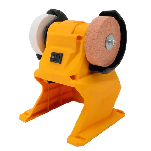 Cordless Mini Bench Grinder Featuring A Rugged Abs Shell, showcasing dual grinding wheels and compact design for sharpening tasks.