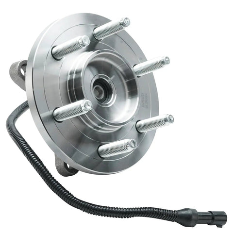 Heavy-Duty Steel Front Wheel Bearing Hubs Assembly Kit With ABS Sensor Wire direct replacement for Ford Expedition, showing details.