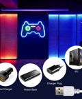 Neon Game Controller Sign LED Light for Gaming Room Decor 16x11 Inch Wall Light, glowing in a gaming setup with accessories.