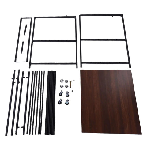 Rock Solid Heavy Duty 3D Printer Stand With High Capacity Filament Storage Rack parts including steel frames and beech worktop.