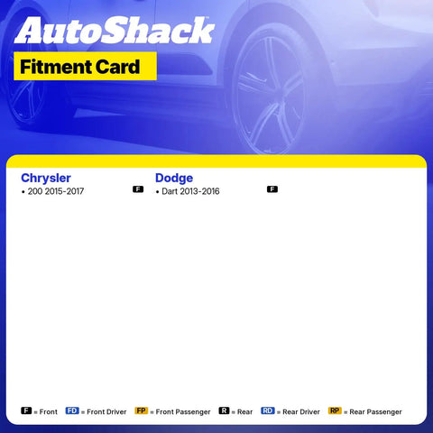 Fitment card for Front Wheel Hub Bearing Assembly Five Lug Straight Swap Replacement For Chrysler 200 And Dodge Dart.